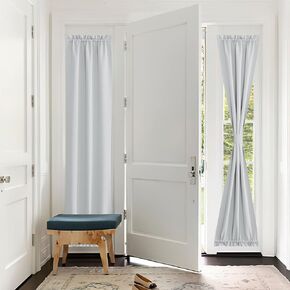 PONY DANCE Blackout Door Panel - French Curtain Solid Rod Pocket Window Treatments Patio Door Drapes for Side French Door Including Bonus Tieback, 25 x 72 inches, Black, One Panel