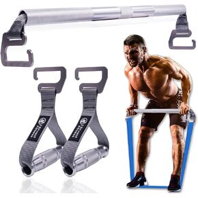 J Bryant Fitness Resistance Band Exercise Bar with Handles Large Hook Heavy Duty Short Bar Squats Full Body Strength Training Portable Home Workout Equipment