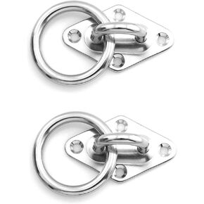 2-Pack M8 304 Stainless Steel Heavy Duty Pad Eye Hook Plate Staple Ring with Mounting Screws for Yoga Hammock Swing Marine Boat Application