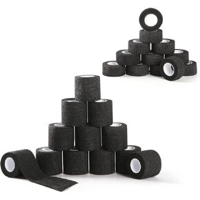 24 Pack Self Adhesive Bandage Wrap, 1"/2"Elastic Cohesive Bandage Wrap, 5 Yards First Aid Tape, Athletic Tape, Vet Wrap, Ankle Tape, Sports Wrap Tape (Black Color)