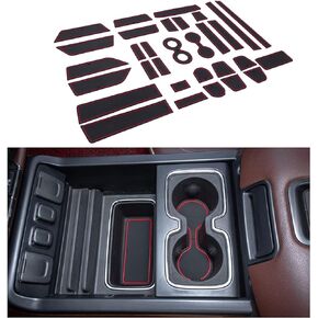 JKCOVER متوافق مع 2014-2018 Chevy Silverado/GMC Sierra Accessories حامل أكواب وحدة التحكم المركزية وسجاد بطانة جيب الباب إدراج حصائر مطاطية (لكابينة الطاقم مع مقاعد الدلو) 31 قطعة مع زخرفة حمراء in Kuwait