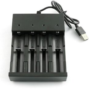 USB Smart Battery Charger 4-Slot 5V for Rechargeable Batteries 3.7V Li-ion 10440, 14500, 16340, 16650, 14650, 13350, 18500, 18650, 26650