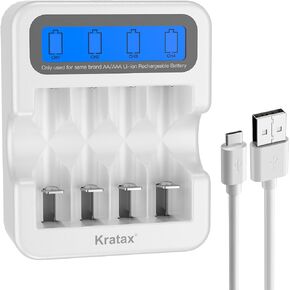 4-Bay Intelligent Battery Charger for AA or AAA Rechargeable Constant Voltage Lithium Batteries 1.5V, 2.5h Fast Charge, NOT for Ni-MH Batteries. (Battery not Included)