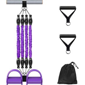 Pedal Resistance Band with Handle Situp Equipment, Multifunction Tension Exercise Rope Puller for Arm Leg Abs Back Biceps Waist Stomach Muscles Stretching Slimming Training Home Yoga Workout Fitness