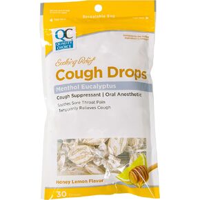 Quality Choice Honey Lemon Flavor Cough Drops, 30 Count Bag, Menthol Cough Suppressant and Oral Anesthetic, Suitable for Adults and Children Over 5 Years, Cold and Flu Relief, Cold Medicine