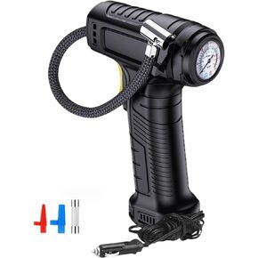 Tire Inflator Portable Air Compressor, Pump for Car Tires, Handheld Air Pump, Air Compressor Car Tire Pump, Tire Inflator with Pressure Gauge, LED Light, Electric Bike Pump and Bicycle Pump