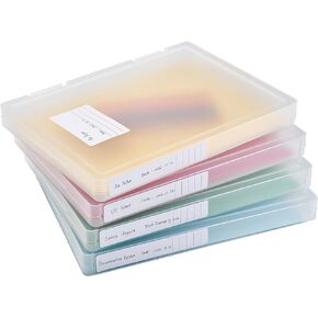 4 Pack A4 File Portable Project Case, Thick Scrapbook Paper Storage Box，Frosted Clear Plastic Storage Box for 8.5" x 11" Letter Paper,Plastic Documents Case