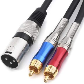 DISINO Dual RCA to XLR Male Y Splitter Patch Cable, Unbalanced 2 RCA/Phono Plug to 1 XLR Splitter Duplicator Lead Y-Cable Adapter -10feet/3m