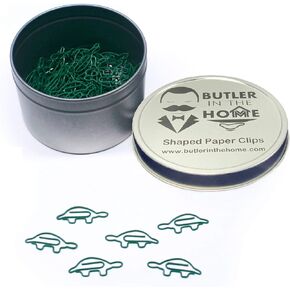 Butler in the Home Turtle Shaped Paper Clips Great for Paper Clip Collectors or Office Gift - Comes in Round Tin with Lid and Gift Box (100 Count Silver)