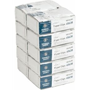 Business Source 65638 Paper Clips,Size 1,Regular,.033 Wire Gauge,1000/PK,Silver