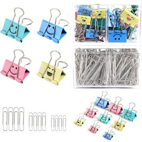 600Pcs Binder Clips Paper Clips, Vomulato Colorful Cute Clips Set with Paperclips Paper Clamps, Assorted Sizes in One Pack, for Office School and Personal Use