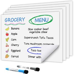 Self-Stick Black Board Sheet 17" x 11" 2Pcs, Wet Erase Black Board Sheets Removable Adhesive for Wall and Fridge, Black Wet Erase Board Stick on Almost Anywhere