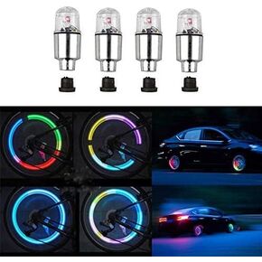 4Pcs LED Wheel Lights Bike Tire Valve Stem Neon Light Bulb for Car Motorcycle Tyre Dust Cap Safety Waterproof Motion Activated Spoke Flash Stems Caps Accessories (Dark Blue)