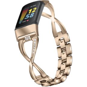 سوار معصم بديل معدني من Fitbit Charge 6/Charge 5 للسيدات والبنات مع سوار من حجر الراين والكريستال اللامع للشحن 6 in Kuwait