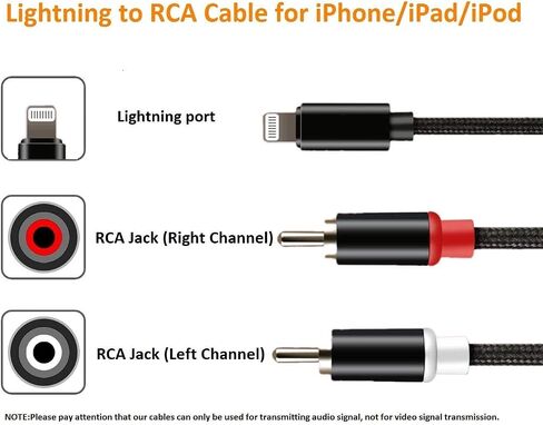 [كابل Lightning إلى RCA معتمد من MFi لهاتف iPhone، سلك صوت Aux ذكر Y Splitter متوافق مع iPhone 14 13 12 11 Pro Max XS XR X 8 7 محول للسيارة ومكبرات الصوت والمسرح المنزلي ومكبر الصوت in Kuwait