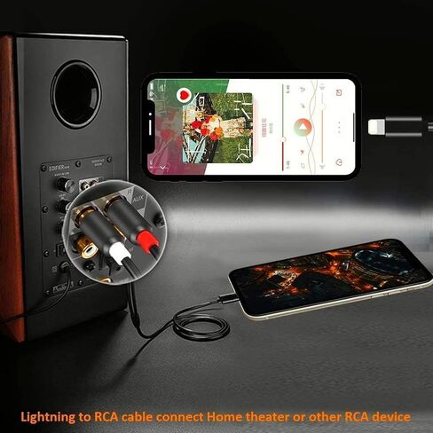 [كابل Lightning إلى RCA معتمد من MFi لهاتف iPhone، سلك صوت Aux ذكر Y Splitter متوافق مع iPhone 14 13 12 11 Pro Max XS XR X 8 7 محول للسيارة ومكبرات الصوت والمسرح المنزلي ومكبر الصوت in Kuwait