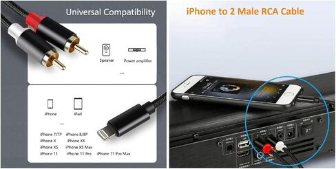 [كابل Lightning إلى RCA معتمد من MFi لهاتف iPhone، سلك صوت Aux ذكر Y Splitter متوافق مع iPhone 14 13 12 11 Pro Max XS XR X 8 7 محول للسيارة ومكبرات الصوت والمسرح المنزلي ومكبر الصوت in Kuwait