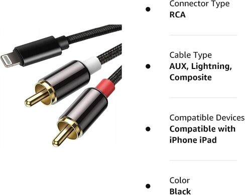 [كابل Lightning إلى RCA معتمد من MFi لهاتف iPhone، سلك صوت Aux ذكر Y Splitter متوافق مع iPhone 14 13 12 11 Pro Max XS XR X 8 7 محول للسيارة ومكبرات الصوت والمسرح المنزلي ومكبر الصوت in Kuwait