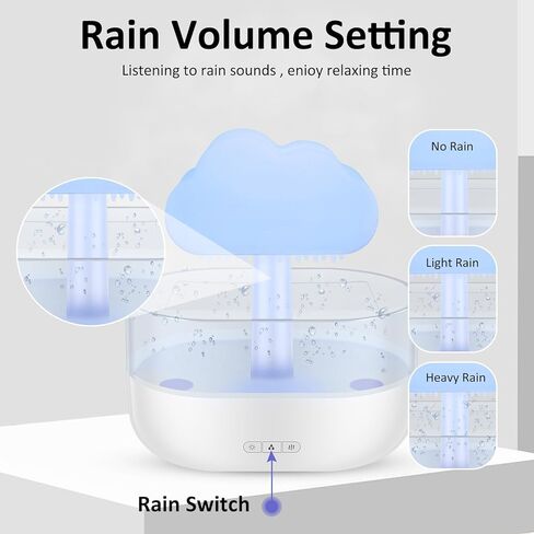 جهاز ترطيب قطرات المطر 2 في 1 من Rain Cloud، جهاز ترطيب قطرات المطر، موزع روائح الزيوت العطرية للعلاج بالفطر مع 7 ألوان، إيقاف تلقائي بدون ماء لمكتب غرفة النوم (أبيض) in Kuwait