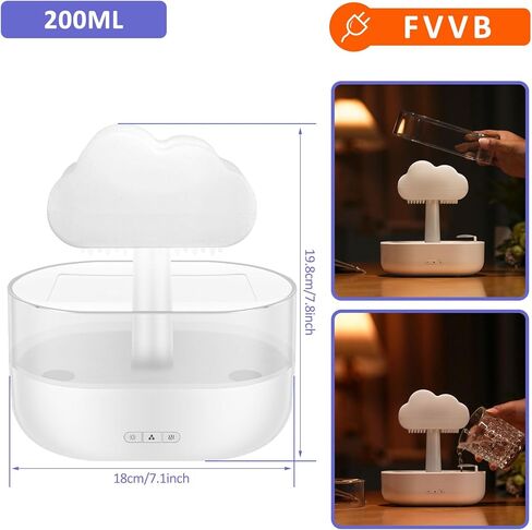 جهاز ترطيب قطرات المطر 2 في 1 من Rain Cloud، جهاز ترطيب قطرات المطر، موزع روائح الزيوت العطرية للعلاج بالفطر مع 7 ألوان، إيقاف تلقائي بدون ماء لمكتب غرفة النوم (أبيض) in Kuwait