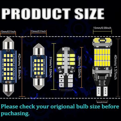 Interior Led Car Lights 912 921 194 168 T10 Led Car Bulbs DE3175 31MM 42MM Festoon Bulb Interior Replacement Bulbs for Backup Reverse lights, Dome light, Trunk Lights, License Lights in Saudi Arabia