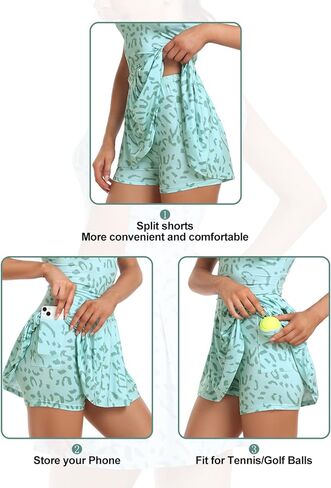 فستان تنس Zamowoty للنساء، فساتين جولف مع شورت مدمج وجيوب بدون أكمام، فستان بولو رياضي للتمرين in Kuwait