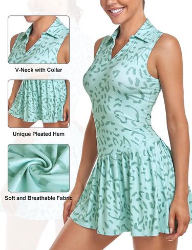 فستان تنس Zamowoty للنساء، فساتين جولف مع شورت مدمج وجيوب بدون أكمام، فستان بولو رياضي للتمرين in Kuwait