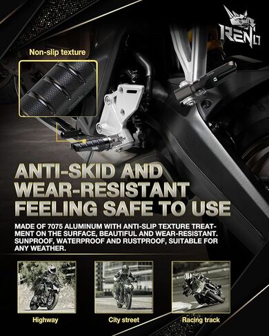 أوتاد قدم الدراجة النارية من RENO، دواسة راحة للسائق ومسند قدم للراكب الأمامي متوافقة مع GSR600 750 | جي اس اكس 1300 هايابوسا | GSX-R600 R750 R1000 S125 | جي اس اكس-اس 750 1000 | SFV 650 جلاديوس in Kuwait