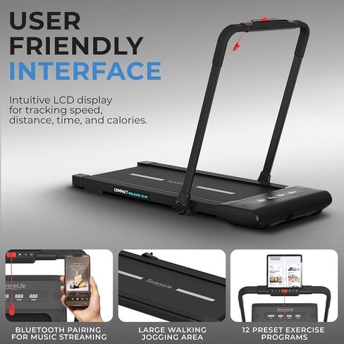 SereneLife Foldable Walking Pad Treadmill, Speed 0.6 – 7.6 MPH Under Desk 2.5 HP App Support, Easy Assembly and Storage, Wide Belt for Walking or Jogging in Saudi Arabia