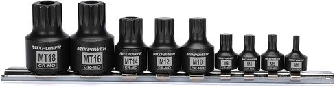 MIXPOWER مجموعة مقابس ثلاثية مربعة ذات تأثير منخفض، هيكل صلب من قطعة واحدة، M4- M18، فولاذ موليبدينوم الكروم، مجموعة 9 قطع in Saudi Arabia
