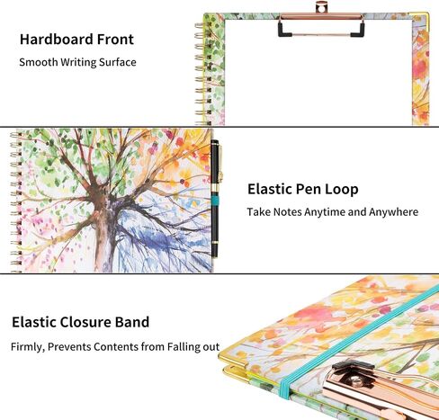 Foldable Spiral Clipboard Folio with Storage, Refillable Lined Notepad, 5 Plastic Folders with 10 Pockets, 39Pcs Labels Clipboards Padfolio Hardcover Project Organizer (Tree of Life) in Saudi Arabia