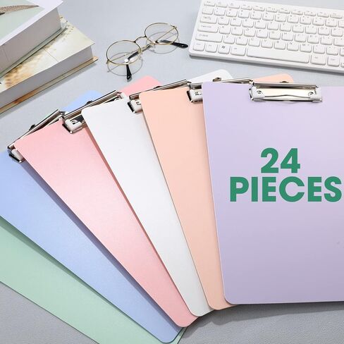 24 قطعة من الألواح البلاستيكية ذات الألوان المتنوعة بحجم حرف A4 مع ألواح مشبك معدنية منخفضة المستوى للطلاب والمدرسين والأطباء والممرضات ومستلزمات كاتب المكتب، 12.32 × 8.9 بوصة in Saudi Arabia