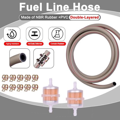 3/16 Inch ID Fuel Line Hose NBR 10ft With 2Pcs Fuel Filters +10 Clamps for Kawasaki Lawn Mower Small Engines Generator Mini Bike dirtbike Go-Karts Snowmobile in Saudi Arabia