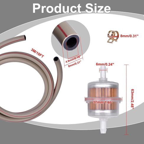 3/16 Inch ID Fuel Line Hose NBR 10ft With 2Pcs Fuel Filters +10 Clamps for Kawasaki Lawn Mower Small Engines Generator Mini Bike dirtbike Go-Karts Snowmobile in Saudi Arabia