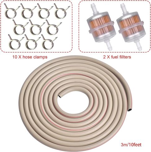 3/16 Inch ID Fuel Line Hose NBR 10ft With 2Pcs Fuel Filters +10 Clamps for Kawasaki Lawn Mower Small Engines Generator Mini Bike dirtbike Go-Karts Snowmobile in Saudi Arabia