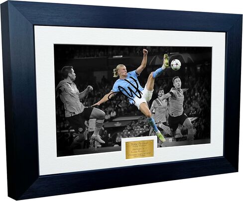 حقائب وخزائن مقاس 12 × 8 مقاس A4 Erling Haaland Manchester City KUNG FU GOAL صورة موقعة موقعة إطار صورة لكرة القدم ملصق هدية، أسود in Saudi Arabia