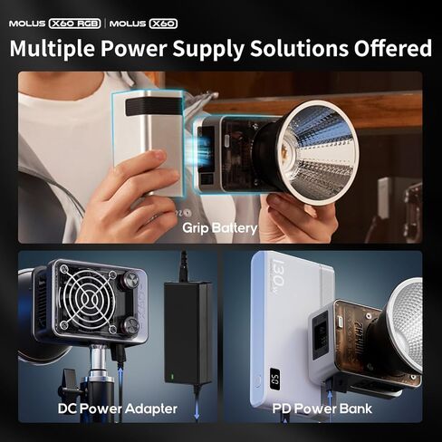Zhiyun Molus X60 RGB 60W COB LED ضوء فيديو مع حامل ZY/حامل Bowens، التحكم في تطبيق البلوتوث، CRI≈95، TLCI≈98,2700-6500K لليوتيوب، TikTok، المقابلة، مدونة الفيديو، البث المباشر، التصوير الفوتوغرافي لتسجيل الفيديو في الاستوديو in Saudi Arabia