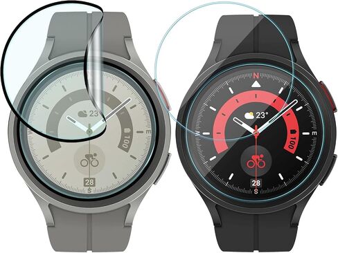 [2+2] عبوة لواقي شاشة Galaxy Watch 5 Pro من الزجاج المقسى وغطاء فيلم PMMA مرن متوافق مع Samsung Galaxy Watch 5 Pro 45 مم [بدون فقاعات] [شفاف كريستالي] [مقاوم للخدش] in Saudi Arabia