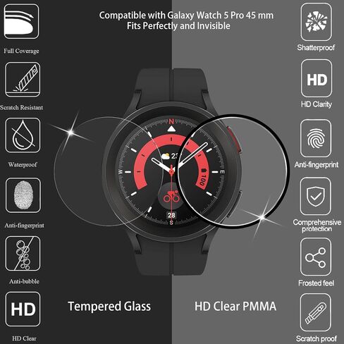[2+2] عبوة لواقي شاشة Galaxy Watch 5 Pro من الزجاج المقسى وغطاء فيلم PMMA مرن متوافق مع Samsung Galaxy Watch 5 Pro 45 مم [بدون فقاعات] [شفاف كريستالي] [مقاوم للخدش] in Saudi Arabia