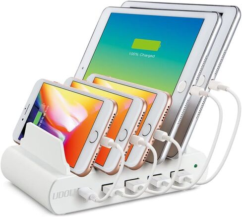 110W 5 Ports Fast Charging Station for Multiple Devices 100W Stand Organizer USB Type C Laptop Charger for Apple MacBook Pro Air,Compatible with iPad iPhone & Android Phone Tablet, White in Saudi Arabia