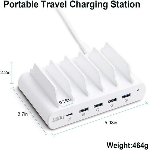 110W 5 Ports Fast Charging Station for Multiple Devices 100W Stand Organizer USB Type C Laptop Charger for Apple MacBook Pro Air,Compatible with iPad iPhone & Android Phone Tablet, White in Saudi Arabia