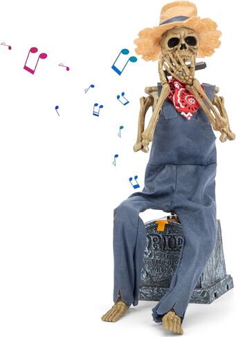 3.2 ft Banjo Skeletons Halloween Decorations,Eyes Light Up with Sensor Play Music Banjo Halloween Decoration Indoor Animatronics Banjo Skeletons Players,Halloween Decor Banjo in Saudi Arabia