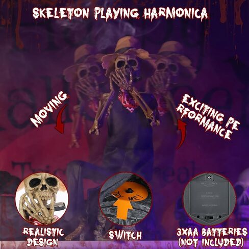 3.2 ft Banjo Skeletons Halloween Decorations,Eyes Light Up with Sensor Play Music Banjo Halloween Decoration Indoor Animatronics Banjo Skeletons Players,Halloween Decor Banjo in Saudi Arabia