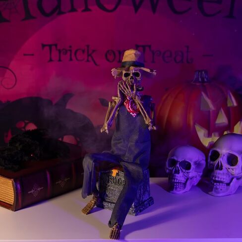 3.2 ft Banjo Skeletons Halloween Decorations,Eyes Light Up with Sensor Play Music Banjo Halloween Decoration Indoor Animatronics Banjo Skeletons Players,Halloween Decor Banjo in Saudi Arabia