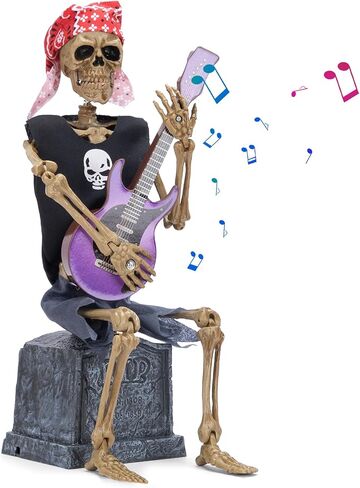 3.2 ft Banjo Skeletons Halloween Decorations,Eyes Light Up with Sensor Play Music Banjo Halloween Decoration Indoor Animatronics Banjo Skeletons Players,Halloween Decor Banjo in Saudi Arabia