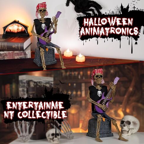 3.2 ft Banjo Skeletons Halloween Decorations,Eyes Light Up with Sensor Play Music Banjo Halloween Decoration Indoor Animatronics Banjo Skeletons Players,Halloween Decor Banjo in Saudi Arabia