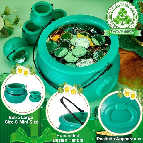213 Pcs St Patrick's Day Cauldron Set 1 Pc 8'' Green Cauldron Kettle with 12 Mini Plastic Cauldron 200 St Patrick's Day Lucky Shamrock Coins for Kids St. Patrick's Day Theme Party Supplies Irish Decor in Saudi Arabia