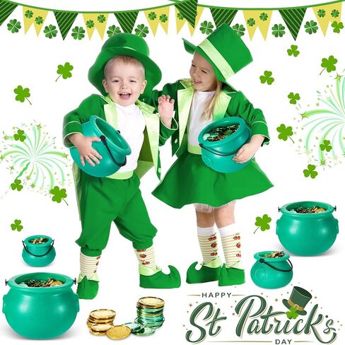 213 Pcs St Patrick's Day Cauldron Set 1 Pc 8'' Green Cauldron Kettle with 12 Mini Plastic Cauldron 200 St Patrick's Day Lucky Shamrock Coins for Kids St. Patrick's Day Theme Party Supplies Irish Decor in Saudi Arabia