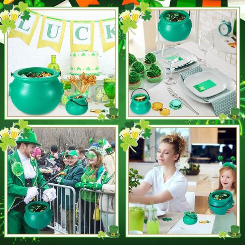 213 Pcs St Patrick's Day Cauldron Set 1 Pc 8'' Green Cauldron Kettle with 12 Mini Plastic Cauldron 200 St Patrick's Day Lucky Shamrock Coins for Kids St. Patrick's Day Theme Party Supplies Irish Decor in Saudi Arabia