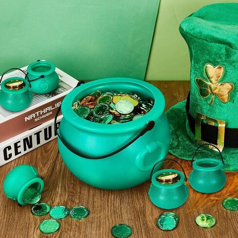 213 Pcs St Patrick's Day Cauldron Set 1 Pc 8'' Green Cauldron Kettle with 12 Mini Plastic Cauldron 200 St Patrick's Day Lucky Shamrock Coins for Kids St. Patrick's Day Theme Party Supplies Irish Decor in Saudi Arabia
